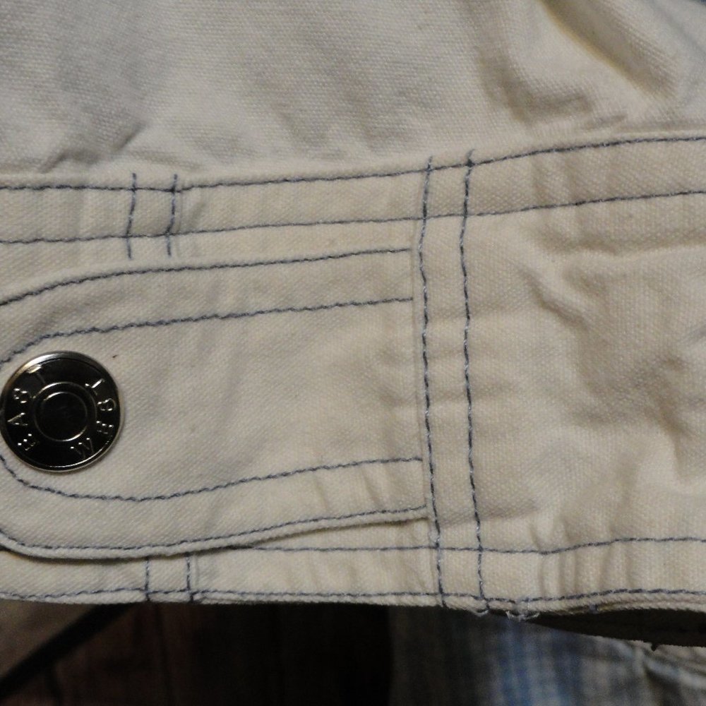 East West Sportive Casual denim Jean Jacket~Plaid pockets~heavy vtg - Picture 4 of 6